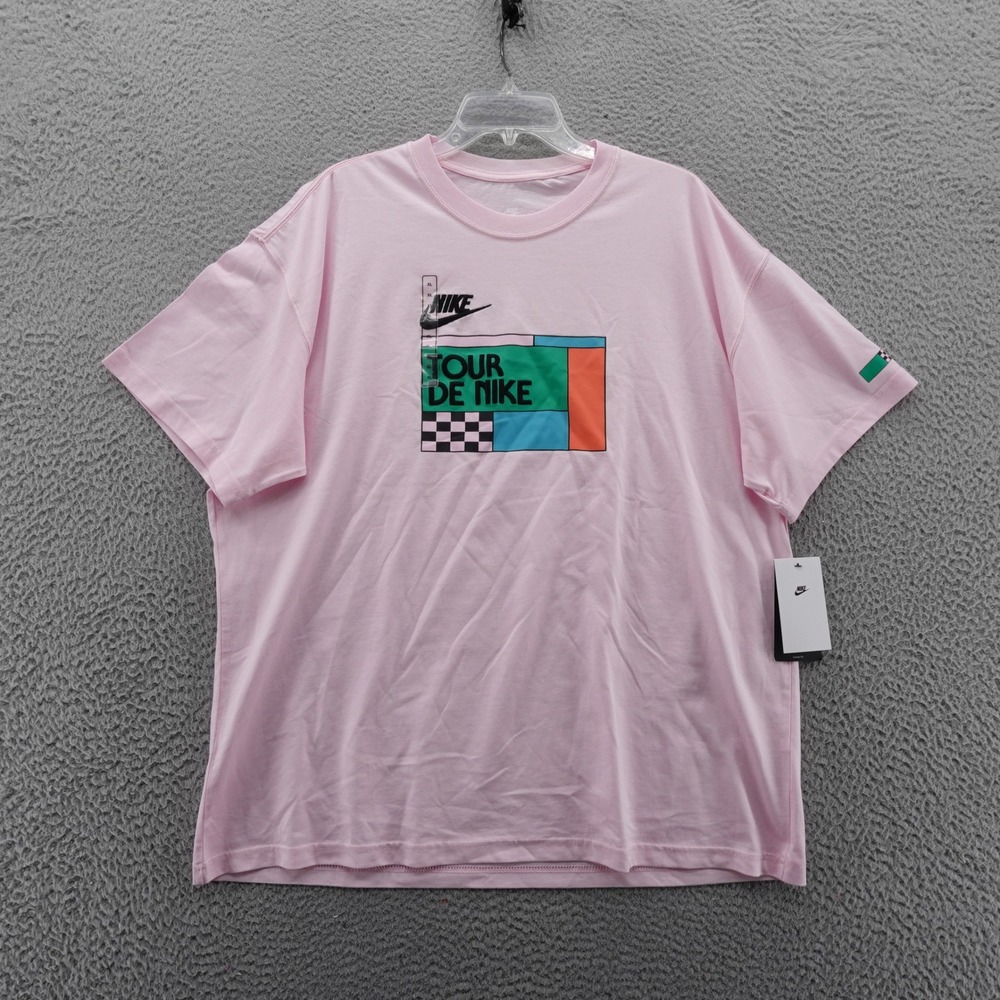 Nike Mens Sportswear Tour De Nike Graphic TShirt XL Pink Loose Fit‎ NEW